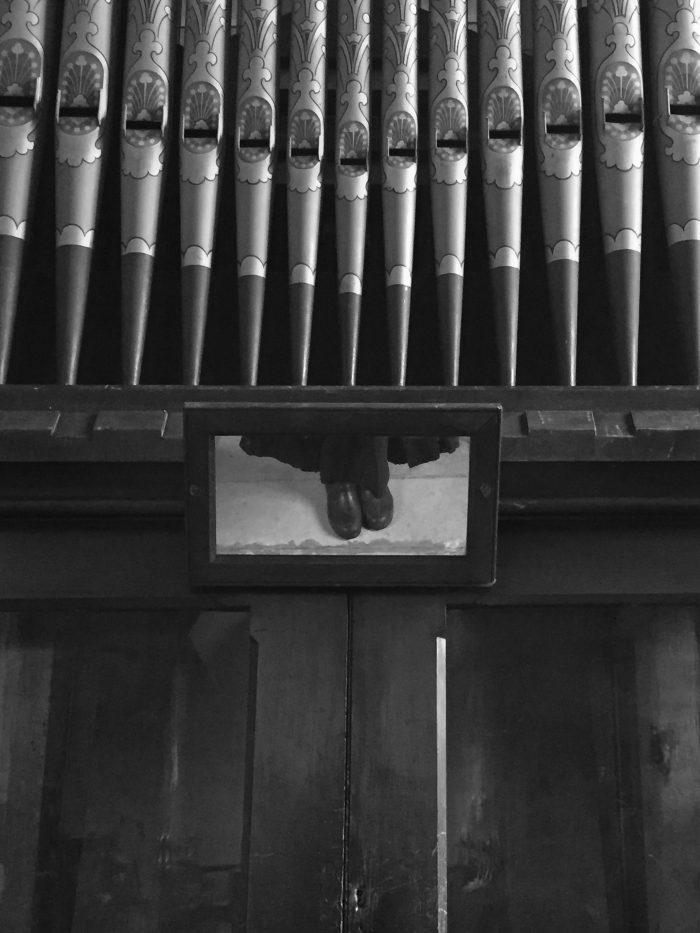Church organ.  Mirror, and shoes. (March 2017)